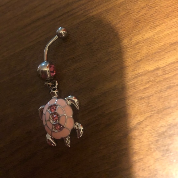 Pink Dangly Turtle Belly Button Ring - Picture 2 of 3